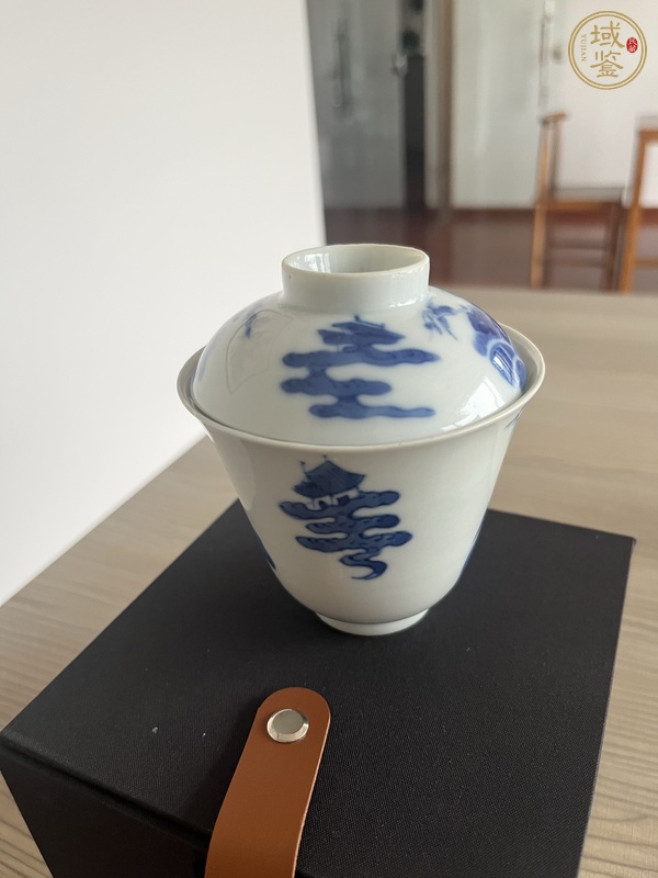 古玩陶瓷青花仙人乘槎圖蓋碗真品鑒賞圖