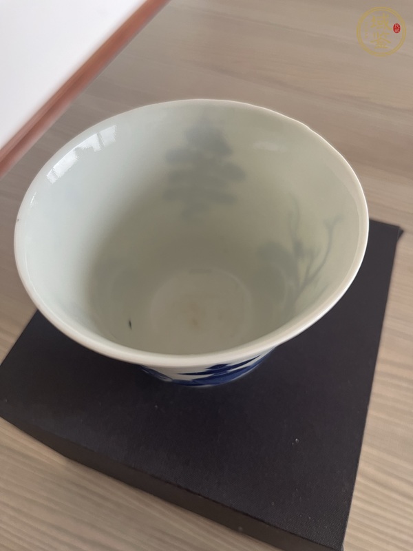 古玩陶瓷青花仙人乘槎圖蓋碗真品鑒賞圖
