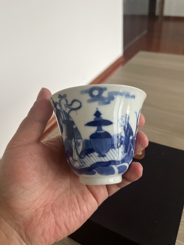 古玩陶瓷清道光青花仙人乘槎圖蓋碗拍賣，當(dāng)前價(jià)格5888元