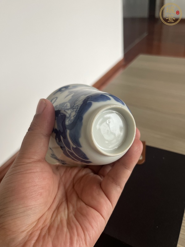 古玩陶瓷青花仙人乘槎圖蓋碗真品鑒賞圖