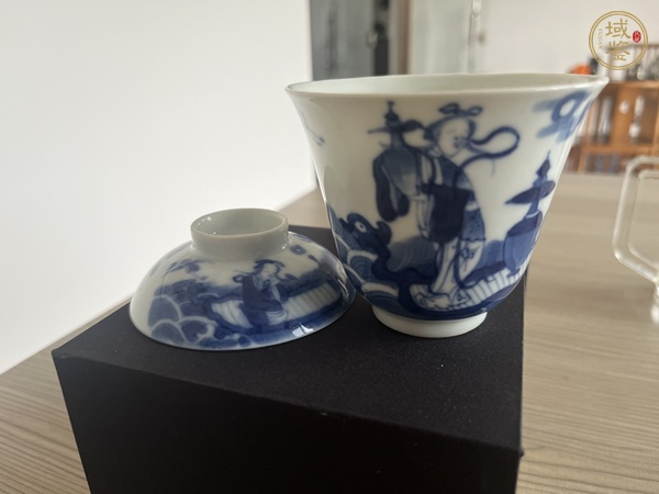 古玩陶瓷青花仙人乘槎圖蓋碗真品鑒賞圖