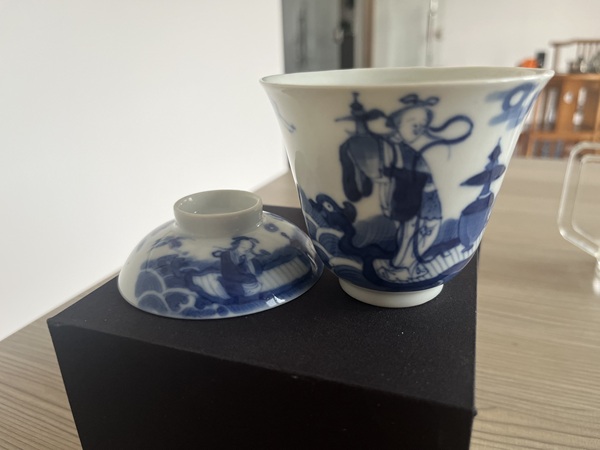 古玩陶瓷清道光青花仙人乘槎圖蓋碗拍賣，當(dāng)前價(jià)格5888元