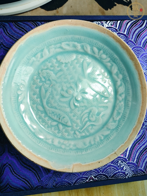 古玩陶瓷湖田窯龜鶴同春雙魚洗真品鑒賞圖