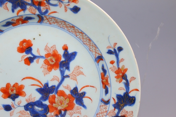 古玩陶瓷清康熙·青花礬紅描金折枝牡丹紋折沿盤拍賣，當(dāng)前價格168元
