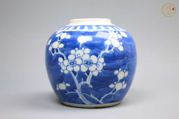 古玩陶瓷清晚期·青花留白折枝冰梅紋罐真品鑒賞圖