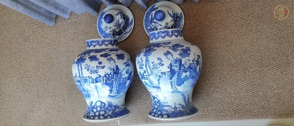 古玩陶瓷清光緒 青花美人帶子將軍罐真品鑒賞圖