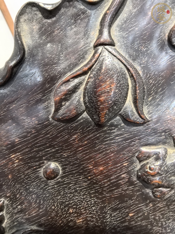 古玩雜項紫檀雕刻-荷葉承盤真品鑒賞圖