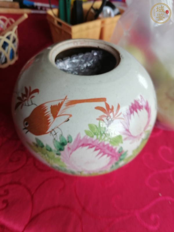 古玩陶瓷花鳥紋西瓜罐真品鑒賞圖