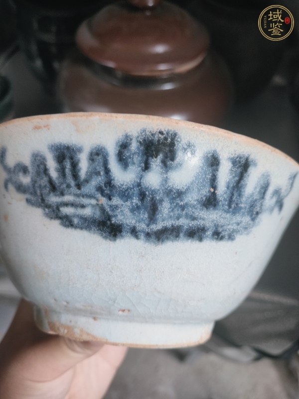 古玩陶瓷清代青花山水紋碗真品鑒賞圖