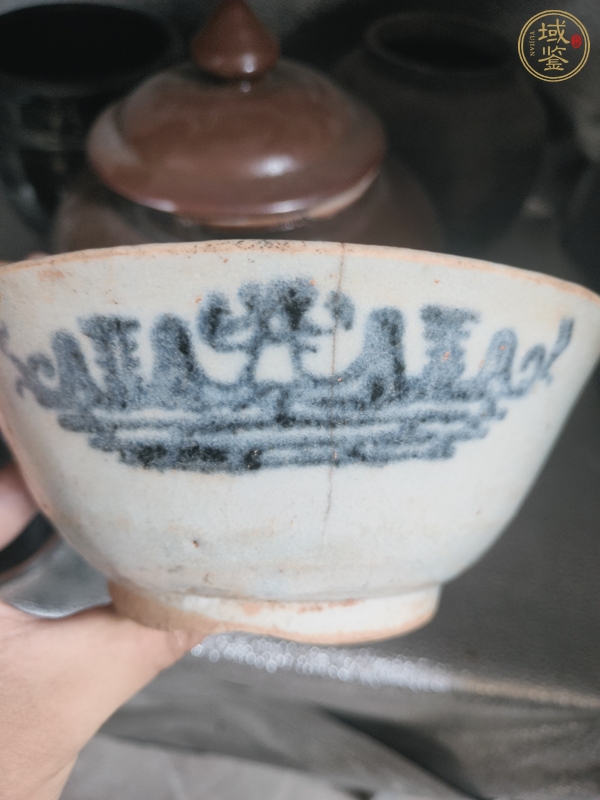 古玩陶瓷清代青花山水紋碗真品鑒賞圖
