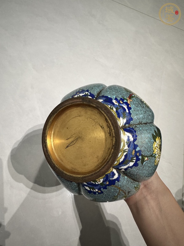 古玩雜項藍地花卉紋景泰藍蒜頭瓶真品鑒賞圖