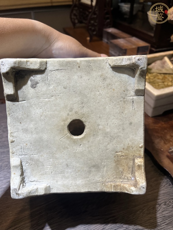 古玩陶瓷清同治青花漁家樂故事圖方花盆真品鑒賞圖