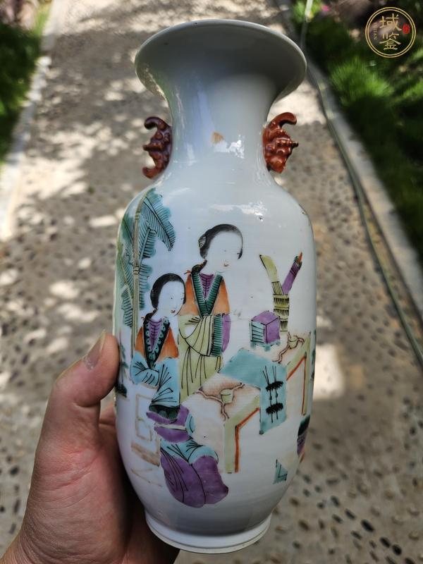 古玩陶瓷粉彩仕女人物雙耳瓶真品鑒賞圖