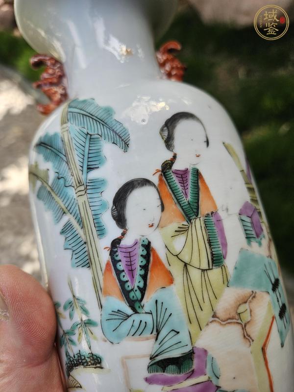古玩陶瓷粉彩仕女人物雙耳瓶真品鑒賞圖