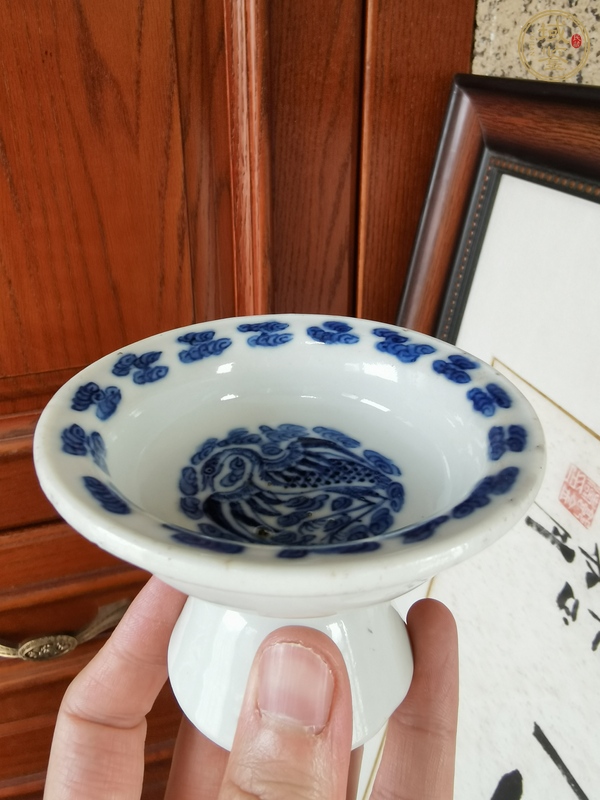 古玩陶瓷青花團鳳紋高足杯真品鑒賞圖