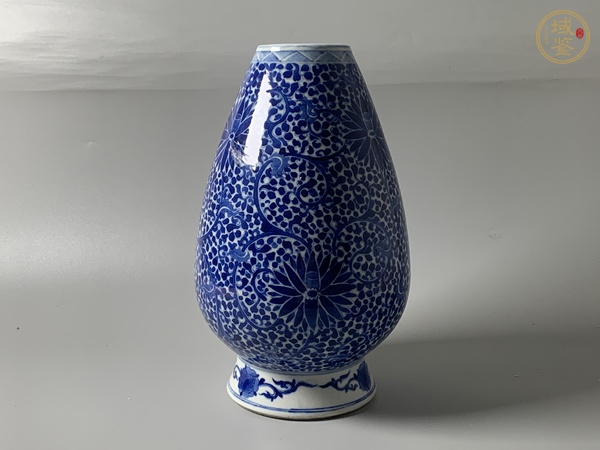 古玩晚清期·青花纏枝花卉紋蓮子尊真品鑒賞圖