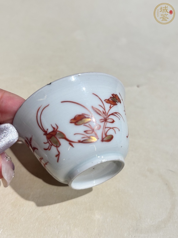 古玩陶瓷礬紅描金花卉紋杯真品鑒賞圖