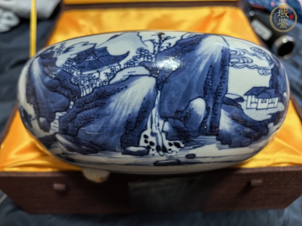古玩陶瓷青花山水人物紋香爐真品鑒賞圖