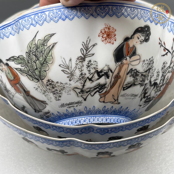 古玩陶瓷粉彩仕女薄胎碗一組真品鑒賞圖