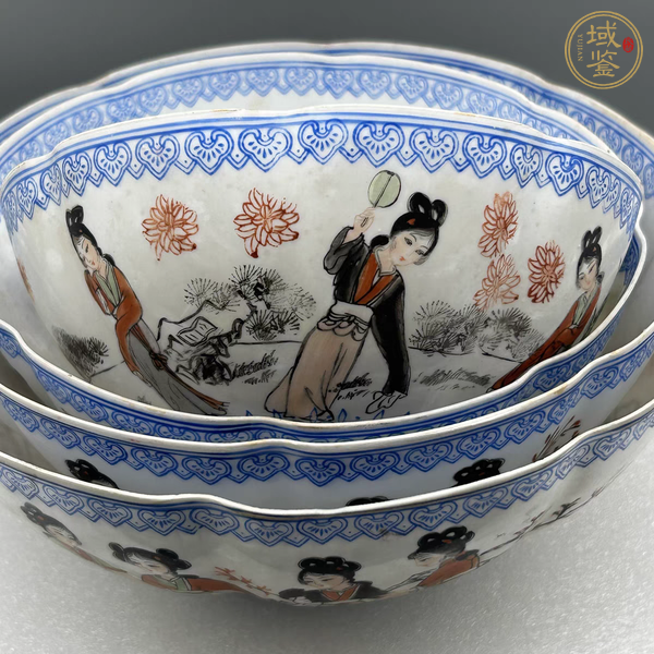 古玩陶瓷粉彩仕女薄胎碗一組真品鑒賞圖