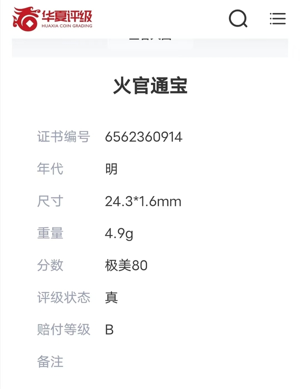古玩錢幣火官通寶拍賣,當前價格35000元