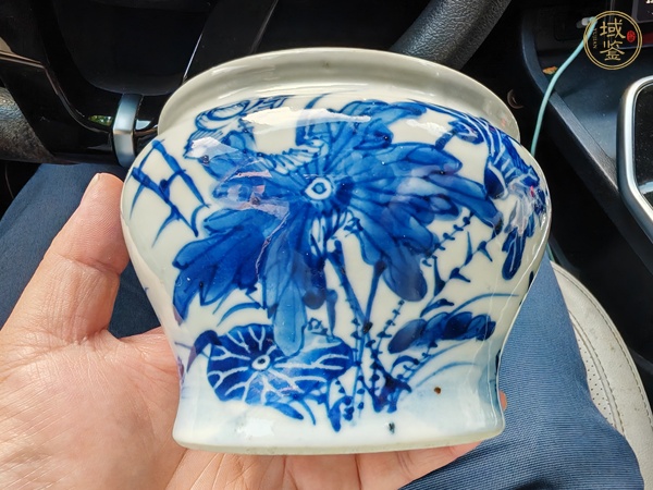 古玩陶瓷青花荷塘花卉紋水缸真品鑒賞圖