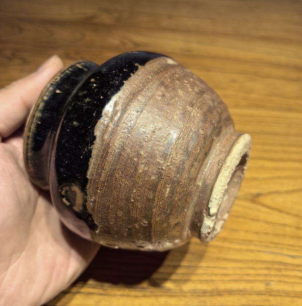 古玩陶瓷金元窯變黑釉茶入(原蓋)拍賣,當前價格136元