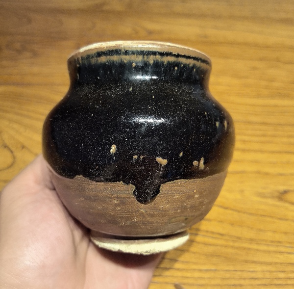 古玩陶瓷金元窯變黑釉茶入（原蓋）拍賣，當前價格136元