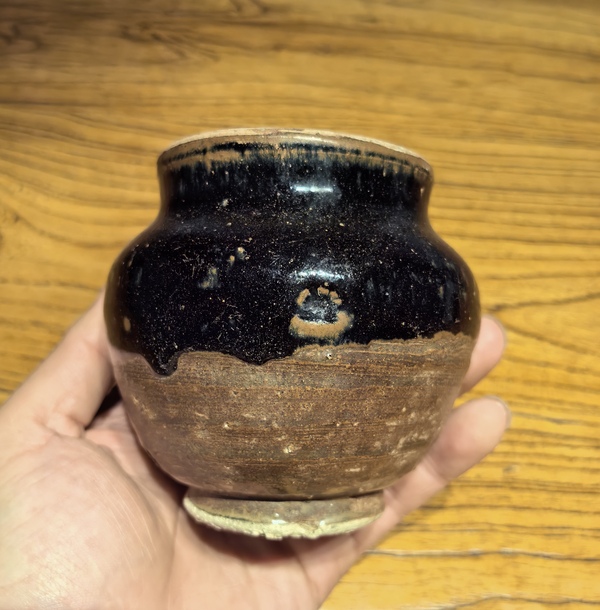 古玩陶瓷金元窯變黑釉茶入(原蓋)拍賣,當前價格136元