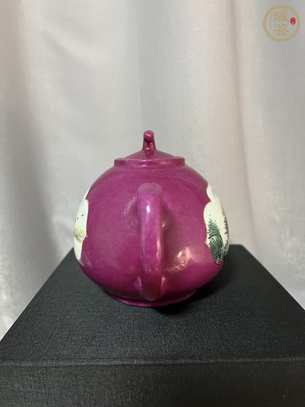 古玩陶瓷胭脂紅地開光粉彩壺真品鑒賞圖