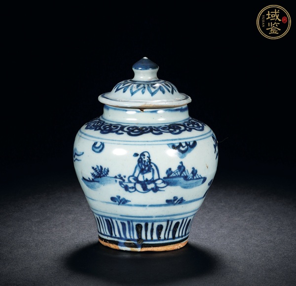 古玩高士圖青花蓋罐真品鑒賞圖