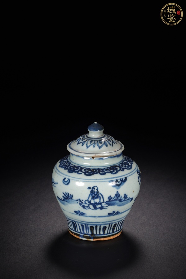 古玩陶瓷高士圖青花蓋罐真品鑒賞圖