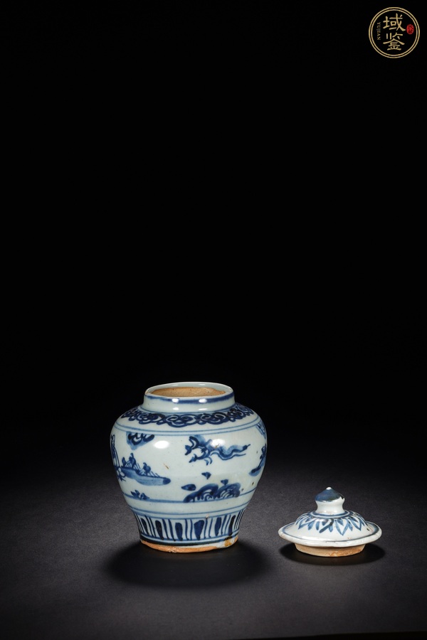 古玩陶瓷高士圖青花蓋罐真品鑒賞圖
