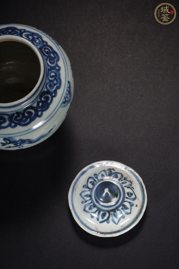古玩陶瓷高士圖青花蓋罐真品鑒賞圖