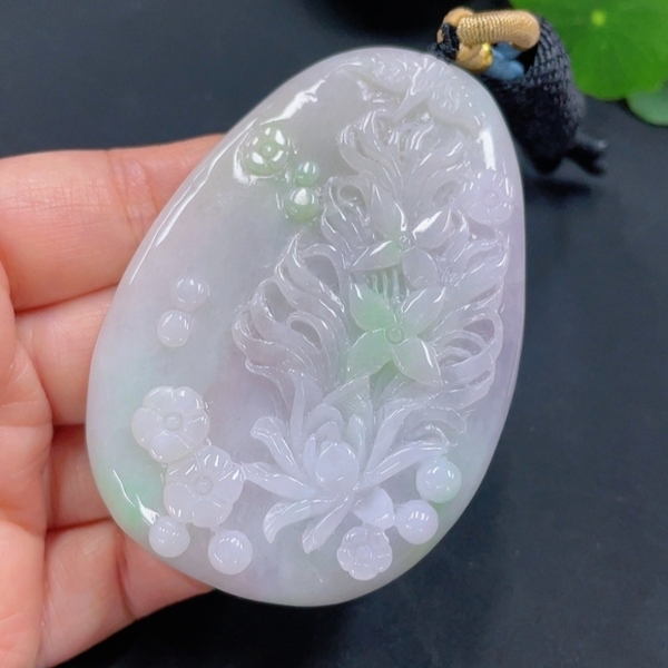 古玩玉器天然翡翠平安順利花牌掛件(帶翡翠鑒定證書)拍賣，當前價格1580元