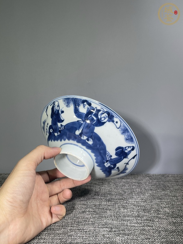 古玩陶瓷青花三星高照折沿碗真品鑒賞圖