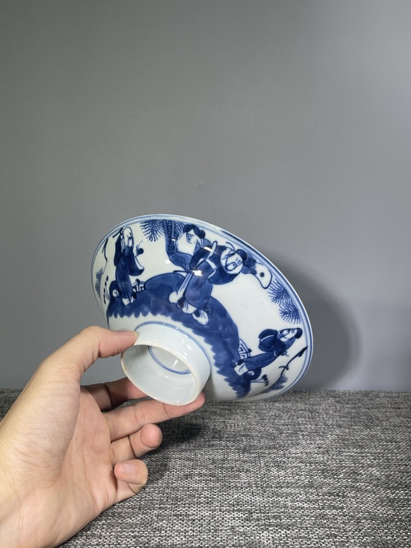 古玩轉賣清晚期.青花三星高照折沿碗拍賣，當前價格388元