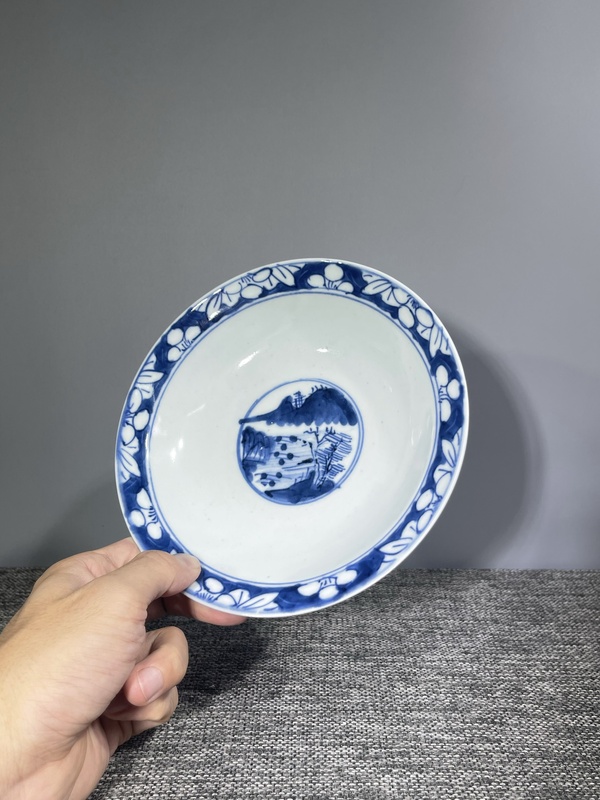 古玩陶瓷清晚期.青花三星高照折沿碗拍賣,當前價格550元