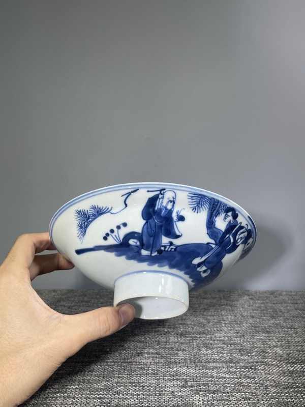 古玩陶瓷清晚期.青花三星高照折沿碗拍賣,當前價格550元