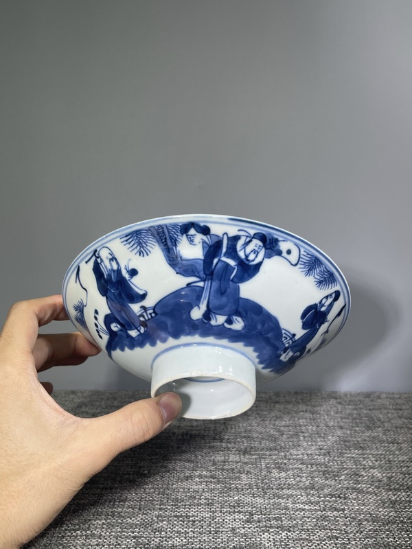 古玩陶瓷清晚期.青花三星高照折沿碗拍賣,當前價格550元