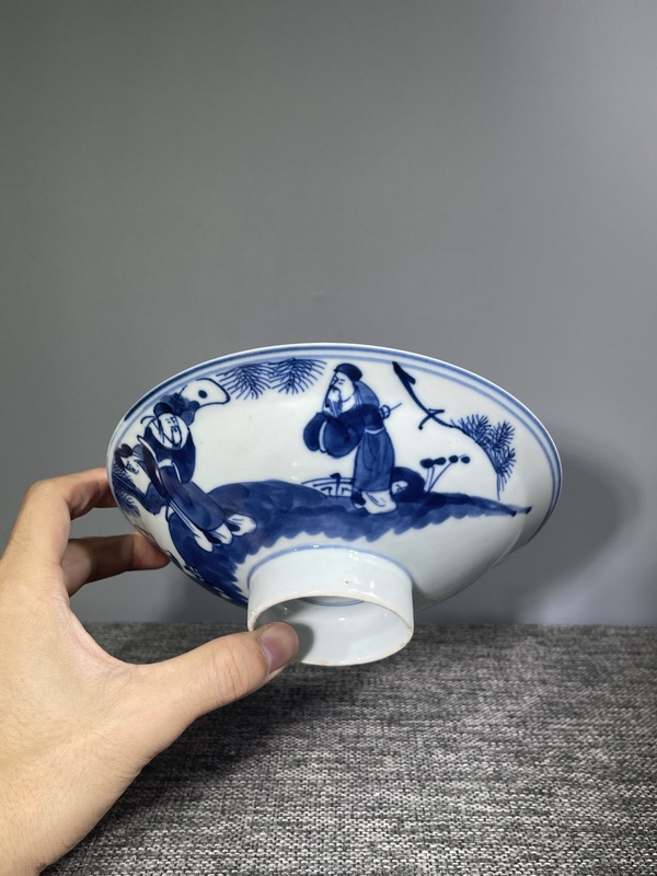 古玩陶瓷清晚期.青花三星高照折沿碗拍賣,當前價格550元