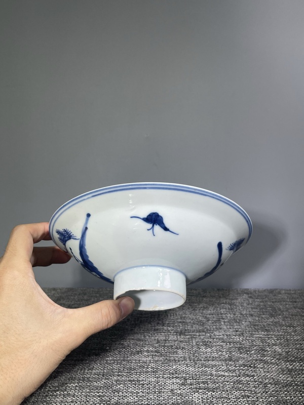 古玩陶瓷清晚期.青花三星高照折沿碗拍賣,當前價格550元