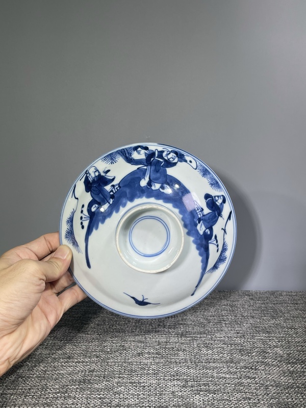 古玩陶瓷清晚期.青花三星高照折沿碗拍賣,當前價格550元