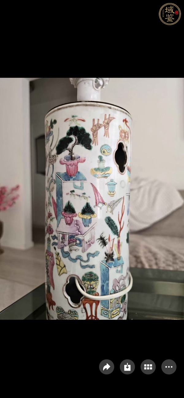 古玩陶瓷博古圖粉彩帽筒真品鑒賞圖