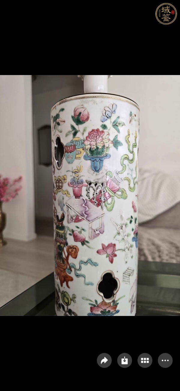 古玩陶瓷博古圖粉彩帽筒真品鑒賞圖
