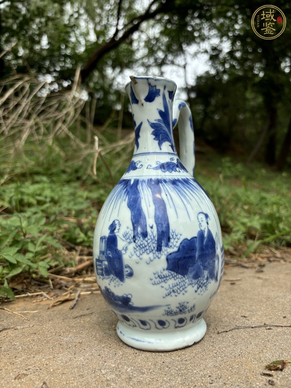 古玩明崇禎青花高士童子故事圖花澆真品鑒賞圖