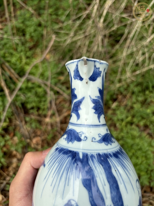 古玩陶瓷明崇禎青花高士童子故事圖花澆真品鑒賞圖