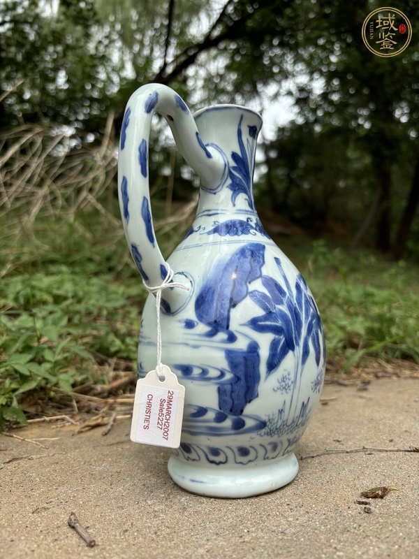 古玩陶瓷明崇禎青花高士童子故事圖花澆真品鑒賞圖