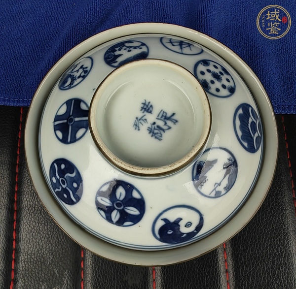 古玩陶瓷青花皮球花紋蓋碗真品鑒賞圖