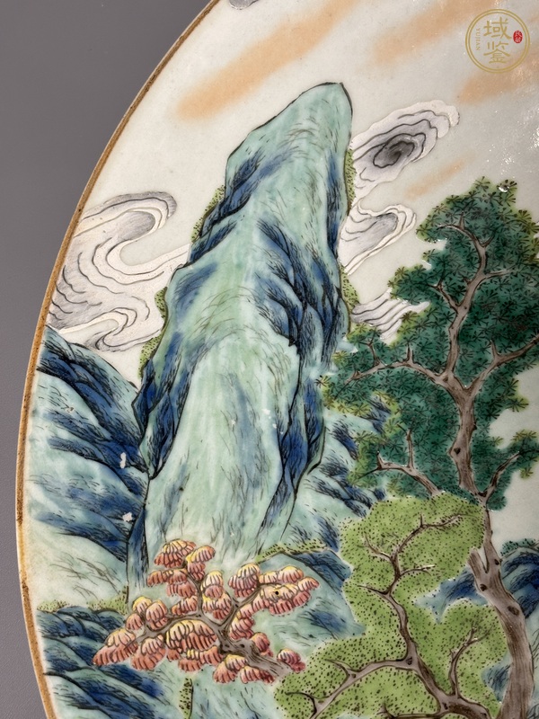 古玩陶瓷清中期 粉彩東方朔偷桃紋大盤真品鑒賞圖